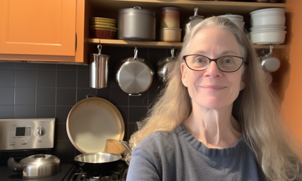 An image of a neatly organized kitchen with labeled containers, shelves, and drawers. There are several kitchen tools and gadgets arranged in an orderly manner, and a few recipe books on the counter. The image represents the topic of kitchen organization blogs.