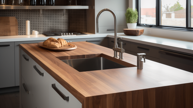 A photo of a kitchen counter with various tools and utensils on it, and a person standing nearby looking frustrated. The alt text could read: "A cluttered kitchen counter with limited space, causing frustration for the person trying to prepare food. Tips are discussed for maximizing counter space."